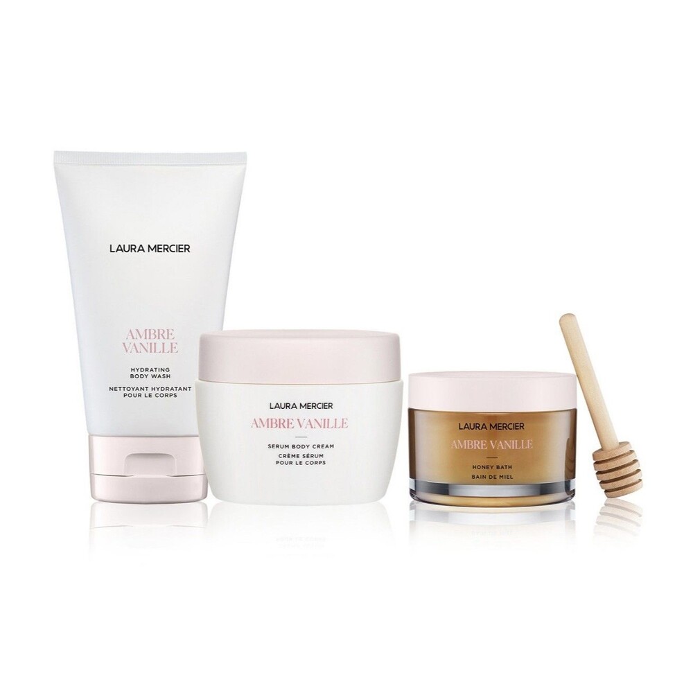 Laura Mercier Ambre Vanille Toiletries Set Body Wash, Body Cream, Bath Gel NIB